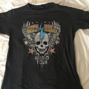 Rock Skull 'World Tour' Graphic Tee - Black with Multicolor Print